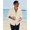 image:imageAlimens amp Gentle Mens Linen Textured Shirt Long Sleeve Summer Beach TopsBeige