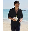image:imageAlimens amp Gentle Mens Linen Textured Shirt Long Sleeve Summer Beach TopsBlack