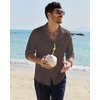 image:imageAlimens amp Gentle Mens Linen Textured Shirt Long Sleeve Summer Beach TopsBrown