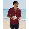 image:imageAlimens amp Gentle Mens Linen Textured Shirt Long Sleeve Summer Beach TopsBurgundy
