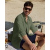 image:imageAlimens amp Gentle Mens Linen Textured Shirt Long Sleeve Summer Beach TopsGreen