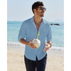 image:imageAlimens amp Gentle Mens Linen Textured Shirt Long Sleeve Summer Beach TopsGrey Blue
