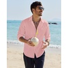 image:imageAlimens amp Gentle Mens Linen Textured Shirt Long Sleeve Summer Beach TopsGrey Pink