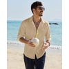 image:imageAlimens amp Gentle Mens Linen Textured Shirt Long Sleeve Summer Beach TopsKhaki