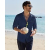 image:imageAlimens amp Gentle Mens Linen Textured Shirt Long Sleeve Summer Beach TopsNavy Blue