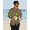 image:imageAlimens amp Gentle Mens Linen Textured Shirt Long Sleeve Summer Beach TopsOlive Green
