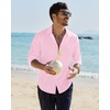 image:imageAlimens amp Gentle Mens Linen Textured Shirt Long Sleeve Summer Beach TopsPink