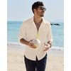 image:imageAlimens amp Gentle Mens Linen Textured Shirt Long Sleeve Summer Beach TopsTan