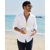 image:imageAlimens amp Gentle Mens Linen Textured Shirt Long Sleeve Summer Beach TopsWhite