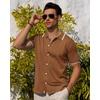 image:imageAlimens amp Gentle Mens Shirts Casual Button Down Shirts Beach Vintage Knit Short Sleeve Polo Shirt for Men02brown
