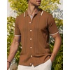 image:imageAlimens amp Gentle Mens Shirts Casual Button Down Shirts Beach Vintage Knit Short Sleeve Polo Shirt for Men02brown