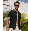 image:imageAlimens amp Gentle Mens Shirts Casual Button Down Shirts Beach Vintage Knit Short Sleeve Polo Shirt for Men03black