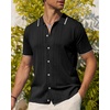 image:imageAlimens amp Gentle Mens Shirts Casual Button Down Shirts Beach Vintage Knit Short Sleeve Polo Shirt for Men03black