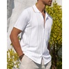 image:imageAlimens amp Gentle Mens Shirts Casual Button Down Shirts Beach Vintage Knit Short Sleeve Polo Shirt for Men04white