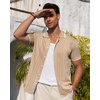 image:imageAlimens amp Gentle Mens Shirts Casual Button Down Shirts Beach Vintage Knit Short Sleeve Polo Shirt for Men07khaki
