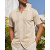 image:imageAlimens amp Gentle Mens Shirts Casual Button Down Shirts Beach Vintage Knit Short Sleeve Polo Shirt for Men08cream