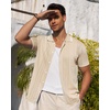 image:imageAlimens amp Gentle Mens Shirts Casual Button Down Shirts Beach Vintage Knit Short Sleeve Polo Shirt for Men08cream