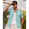 image:imageAlimens amp Gentle Mens Shirts Casual Button Down Shirts Beach Vintage Knit Short Sleeve Polo Shirt for Men09light Green