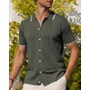 image:imageAlimens amp Gentle Mens Shirts Casual Button Down Shirts Beach Vintage Knit Short Sleeve Polo Shirt for Men10green