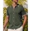 image:imageAlimens amp Gentle Mens Shirts Casual Button Down Shirts Beach Vintage Knit Short Sleeve Polo Shirt for Men11army Green