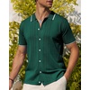 image:imageAlimens amp Gentle Mens Shirts Casual Button Down Shirts Beach Vintage Knit Short Sleeve Polo Shirt for Men12dark Green