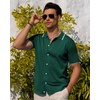 image:imageAlimens amp Gentle Mens Shirts Casual Button Down Shirts Beach Vintage Knit Short Sleeve Polo Shirt for Men12dark Green