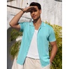 image:imageAlimens amp Gentle Mens Shirts Casual Button Down Shirts Beach Vintage Knit Short Sleeve Polo Shirt for Men13ice Green