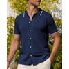 image:imageAlimens amp Gentle Mens Shirts Casual Button Down Shirts Beach Vintage Knit Short Sleeve Polo Shirt for Men15navy Blue