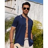 image:imageAlimens amp Gentle Mens Shirts Casual Button Down Shirts Beach Vintage Knit Short Sleeve Polo Shirt for Men15navy Blue