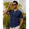 image:imageAlimens amp Gentle Mens Shirts Casual Button Down Shirts Beach Vintage Knit Short Sleeve Polo Shirt for Men15navy Blue