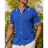 image:imageAlimens amp Gentle Mens Shirts Casual Button Down Shirts Beach Vintage Knit Short Sleeve Polo Shirt for Men16royal Blue