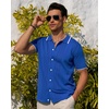 image:imageAlimens amp Gentle Mens Shirts Casual Button Down Shirts Beach Vintage Knit Short Sleeve Polo Shirt for Men16royal Blue