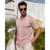 image:imageAlimens amp Gentle Mens Shirts Casual Button Down Shirts Beach Vintage Knit Short Sleeve Polo Shirt for Men17pink