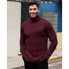 image:imageAlimens amp Gentle Mens Turtleneck Sweater Slim Fit Cable Knitted Casual Pullover Lightweight Ribbed Long Sleeve SweatersWine Red
