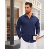 image:imageMens Dress Shirt Long Sleeve Wrinkle Free Stretch Button Down ShirtNavy Blue