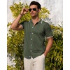 image:imageMens Knit Shirt Short Sleeve Button Down Shirt Textured Casual Summer TopsArmy Green