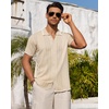 image:imageMens Knit Shirt Short Sleeve Button Down Shirt Textured Casual Summer TopsBeige