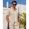 image:imageMens Knit Shirt Short Sleeve Button Down Shirt Textured Casual Summer TopsBeige