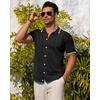 image:imageMens Knit Shirt Short Sleeve Button Down Shirt Textured Casual Summer TopsBlack