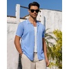 image:imageMens Knit Shirt Short Sleeve Button Down Shirt Textured Casual Summer TopsBlue