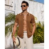 image:imageMens Knit Shirt Short Sleeve Button Down Shirt Textured Casual Summer TopsBrown