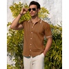 image:imageMens Knit Shirt Short Sleeve Button Down Shirt Textured Casual Summer TopsBrown