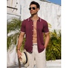 image:imageMens Knit Shirt Short Sleeve Button Down Shirt Textured Casual Summer TopsBurgundy