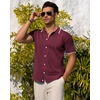 image:imageMens Knit Shirt Short Sleeve Button Down Shirt Textured Casual Summer TopsBurgundy