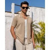 image:imageMens Knit Shirt Short Sleeve Button Down Shirt Textured Casual Summer TopsKhaki