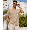 image:imageMens Knit Shirt Short Sleeve Button Down Shirt Textured Casual Summer TopsKhaki