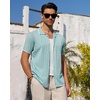 image:imageMens Knit Shirt Short Sleeve Button Down Shirt Textured Casual Summer TopsLight Green