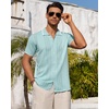 image:imageMens Knit Shirt Short Sleeve Button Down Shirt Textured Casual Summer TopsLight Green