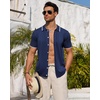 image:imageMens Knit Shirt Short Sleeve Button Down Shirt Textured Casual Summer TopsNavy Blue