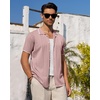 image:imageMens Knit Shirt Short Sleeve Button Down Shirt Textured Casual Summer TopsPink